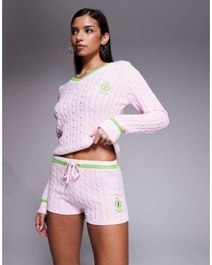 Juicy Couture Kitti Co-Ord Drawstring Cable Knit Logo Shorts - Pink