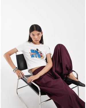 ASOS Disney Relaxed T-Shirt Met Mickey Mouse Geborduurde Print - Wit