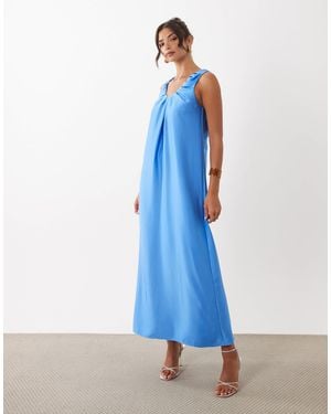 Y.A.S Ruched Strap Satin Maxi Dress - Blue
