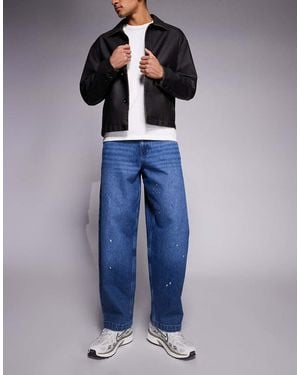 ASOS Vaqueros De Corte Recto Suelto Con Estampado Efecto Manchas De Pintura De -Azul