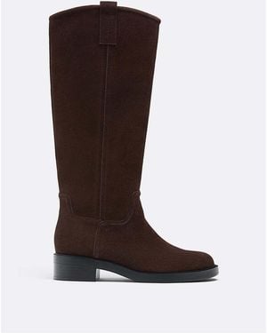 Stradivarius Flat Leather Equestrian Boot - Brown