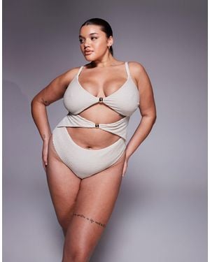 ASOS Asos Design Curve Winter Crinkle Cut Out Swimsuit With Hardware - Gray