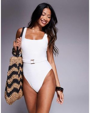 KBX Square Neck Swimsuit With Belt - White