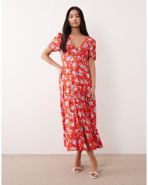 Nobody's Child Bonnie V-neck Short Sleeve Midi Dress - Red