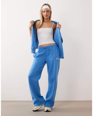 Kaiia Cotton Rich Embroidered Logo Wide Leg Jogger Co-Ord - Blue