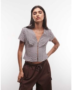 Collusion Camicia Aderente A Maniche Corte A Quadretti - Marrone