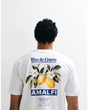 Only & Sons Camiseta Blanco Hueso Holgada Con Estampado "Amalfi" En La Espalda