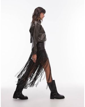 Mango Leather Look Tassle Skirt - White