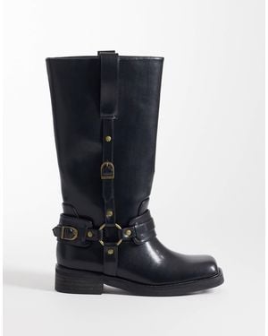Public Desire Fig Harness Knee Boots - Blue