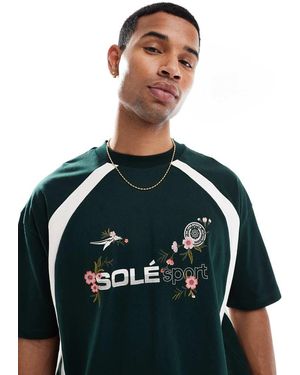 ASOS T-Shirt Oversize Scuro Con Grafica Sportiva Floreale E Pannelli A Contrasto - Verde