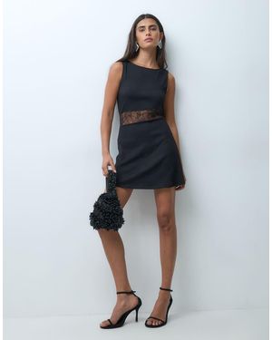 ONLY Slash Neck Mini Dress With Lace Insert - Blue