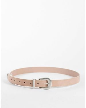 ASOS Skinny Belt With Curve Buckle And Metal Tip - Natural