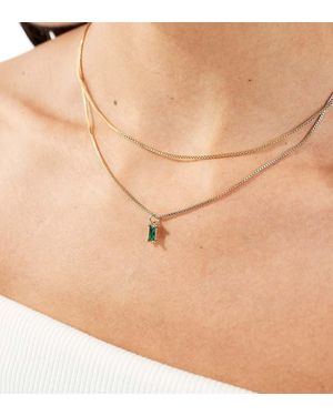 ASOS Collana Multifilo Placcata 14 K Con Charm Verde Smeraldo E Confezione Regalo - Neutro