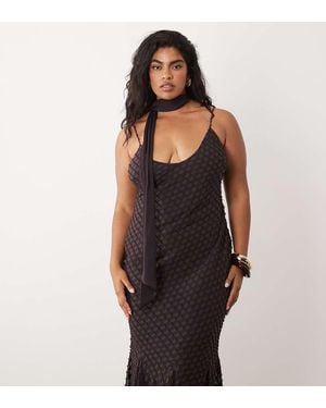 ASOS Asos Design Curve Bias Plunge Cami Dress With Full Godets And Scarf Detail - Black