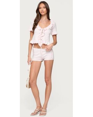 Edikted Janelle Striped Knit Shorts - White