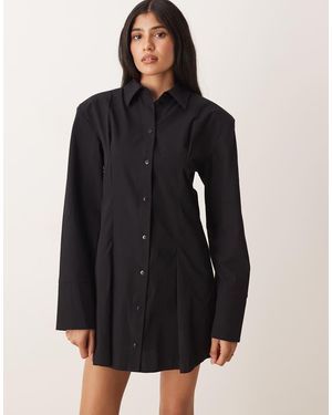 ASOS Cinched Shoulder Pad Shirt Mini Dress - Black