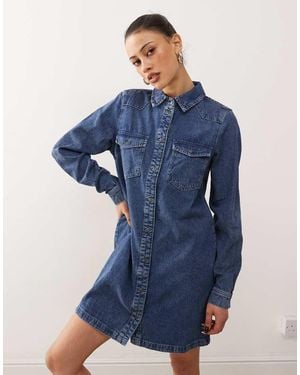 Noisy May Long Sleeve Denim Dress - Blue