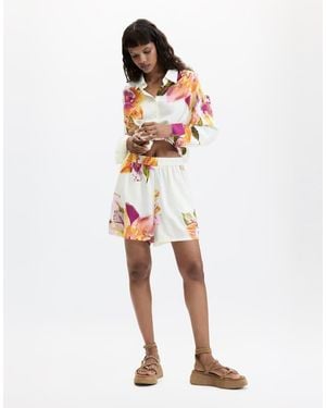 Desigual Printed Flower Shorts - White