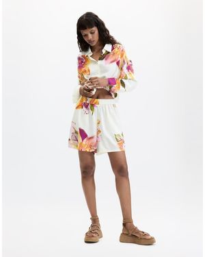 Desigual Shorts Con Stampa Floreale Bianchi - Bianco
