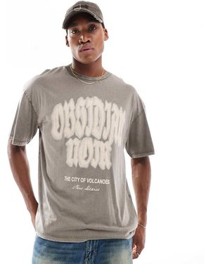 ADPT Oversized T-shirt With Gothic Chest Print - Grey