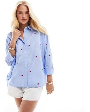 ONLY Heart Embroidery Shirt - Blue