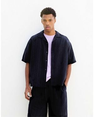 Pull&Bear – kurzärmliges, strukturiertes hemd - Blau