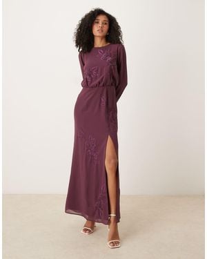 Maya Embroidered Long Sleeve Maxi Dress - Purple