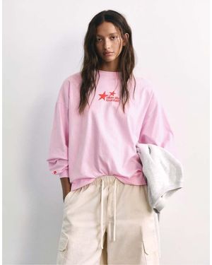 Pull&Bear Oversize Star Graphic T-shirt - Pink