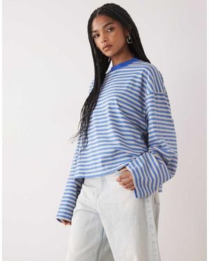Lioness Bloom Cotton Blend Long Sleeve Crew Neck Boxy T-shirt - Blue