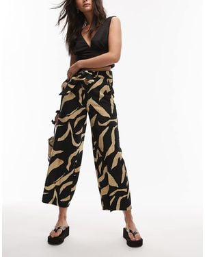 Mango Abstract Printed Wide Leg Trouser - Black