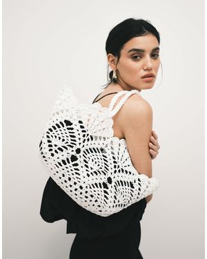 ASOS Floral Crochet Grab Handle Tote Bag - White