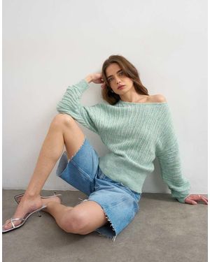 TOPSHOP Jersey Verde Con Cuello Barco Y Textura Ondulada De Punto De - Azul