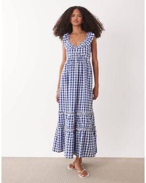 Accessorize Gingham Print Midi Beach Dress - Blue
