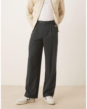 ASOS Smart Wide Leg Flannel Trousers With Front Pleat And Side Adjuster - Green