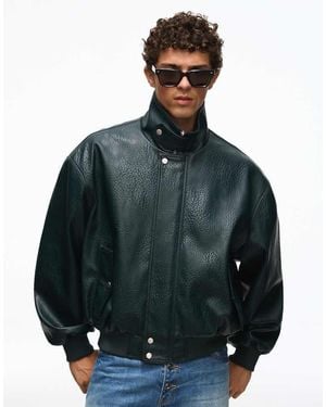 Bershka Faux Leather Jacket - Green