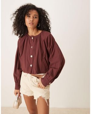 Ghospell Button Front Pleated Jacket - Red