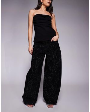 Mango Vaqueros Negros De Corte Barrel 100% De Algodón Con Strass Termosellado De La Colección Con Kaia Gerber De