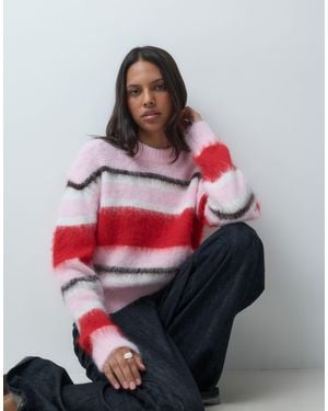 ASOS Kastiger pullover mit rundhalsausschnitt und gebürstetem streifenmuster - Rot