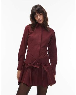 ASOS Shirt Mini Dress With Tie Waist Detail - Red