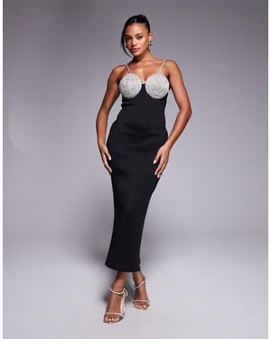 ASOS Scuba Midi Dress With Silver Embellished Bra Detail - Blue