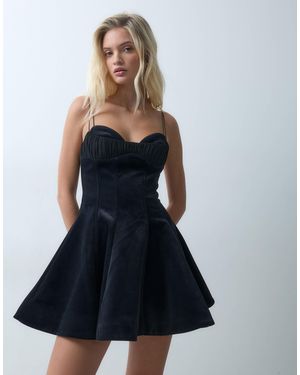ASOS Bonded Velvet Ruched Double Cup Seamed Structured Mini Dress - Blue