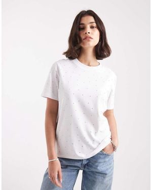ONLY Boxy T-shirt With Rhinestones - White