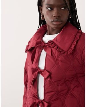 Miss Selfridge Quilted Bow Liner Jacket With Bows - Red