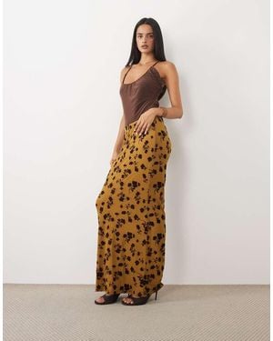 ASOS Flocked Mesh Low Rise Co Ord Maxi Skirt - Natural
