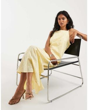 Pieces Square Neck Broderie Maxi Dress - Natural