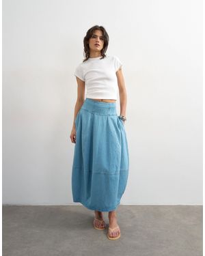 TOPSHOP Denim Barrel Seamed Maxi Skirt - Blue