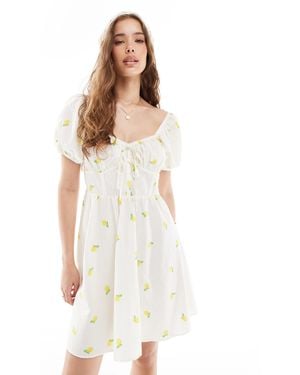 New Look – milchmädchen-minikleid mit zitronenprint - Weiß
