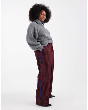 Renee Studio Plus Exclusive Drawstring Waist Wide Leg Side Stripe Pants - Purple