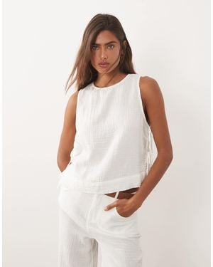 Mango Rodas 100% Cotton Textured Sleeveless Top Co-ord - White