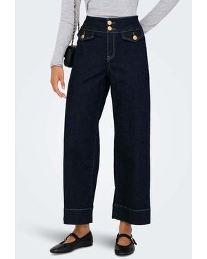 ONLY Emilia De Talle Alto Y Corte Ancho Vaqueros Cropped En - Azul